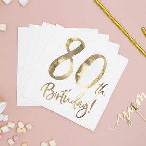 Servilletas de 80 cumpleaños / Decoración de la mesa de fiesta / Texto dorado / Hito / Vajilla / Elegante / Elegante / Hombre / Dama / Inscripción / Paquete de 20 / Comida