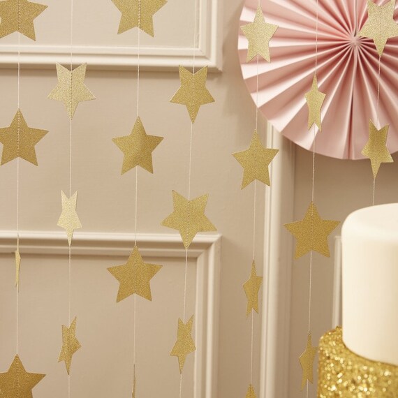 Gold Star Sparkling Garland Wall Banner Birthday Banner Etsy