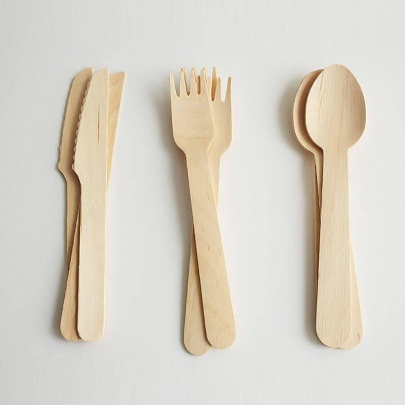 Wooden Birthday Cutlery Set// Party Table decoration// Tableware/ party cutlery// Picnic cutlery// Disposable wooden cutlery// Eco-friendly image 1