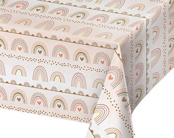 Housse de table d’anniversaire Boho Rainbow | Décoration de fête d’anniversaire| Décoration de table | Couverture de table| Table des partis| Nappe pastel | Nourriture d’anniversaire