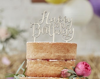 Wooden Happy Birthday Cake Topper: Party Decoration