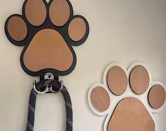 Gancio da parete in legno con impronta di zampa: guinzaglio e portachiavi per cani, arredamento moderno