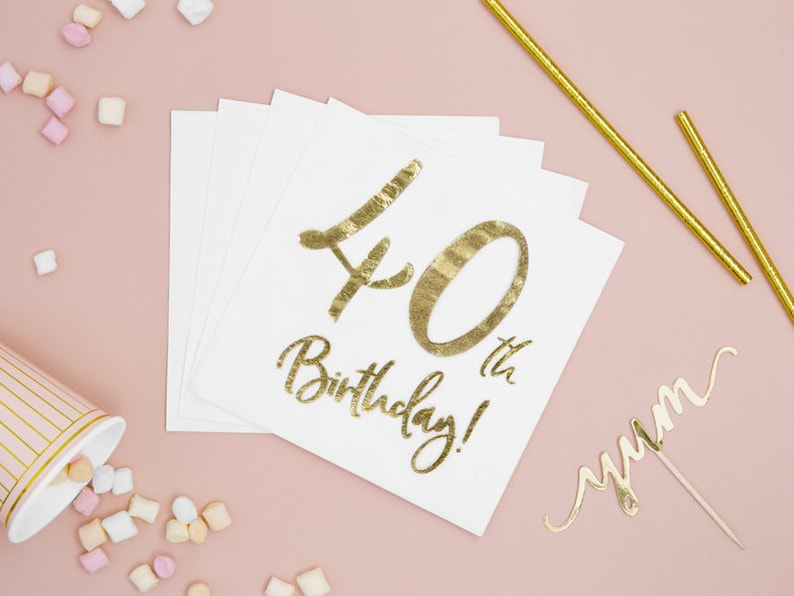 Birthday Napkins 40th Party Table Decoration Gold Text Etsy