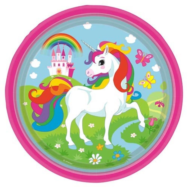 Unicorn Birthday Party Plates//Party Decorations//Unicorn Plates//First Birthday//Tableware//Rainbow Plate//Party Supplies//Table decoration image 1