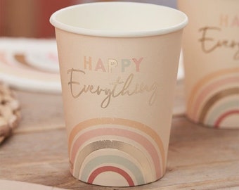 Pastel Rainbow Boho Birthday Party Cups/ Happy Everything Napkins/8 Rainbow Cups/Pink and Gold/Boho Pastel Birthday/Party Decorations/ Tasses