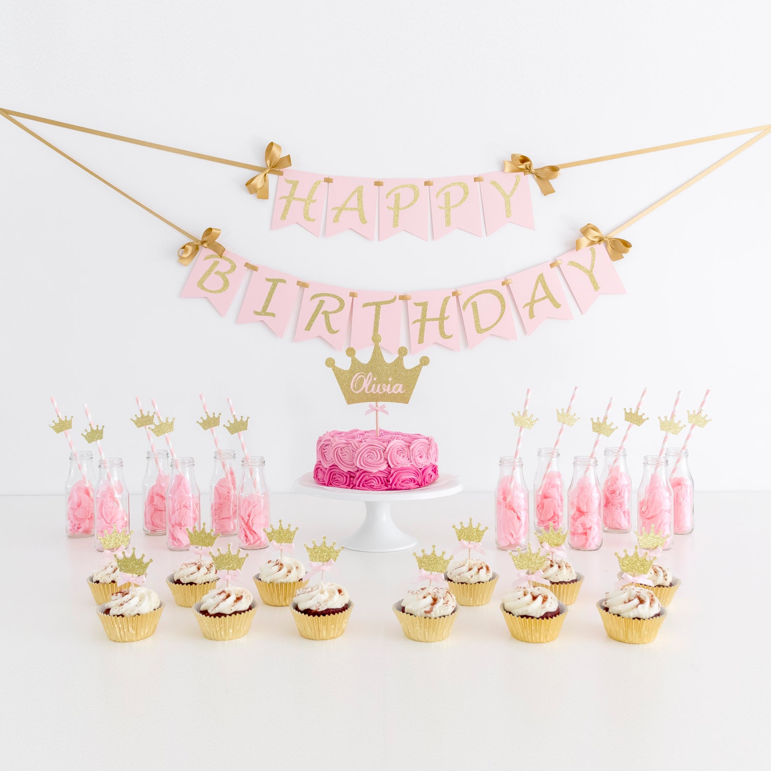 Personalised Custom Glitter Princess Crown Name & Age Girls Birthday Cake Topper