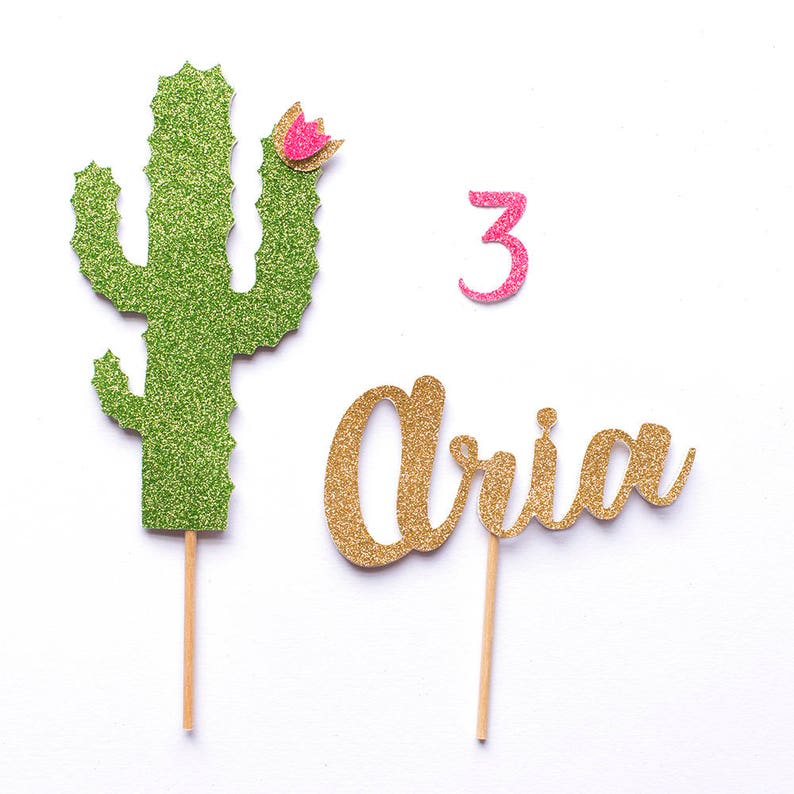 Cactus themed birthday cake topper. Custom name and age. Girl, boy. First Birthday Party. Party decorations. Second. Third. Ten. 18th. 30th. image 6