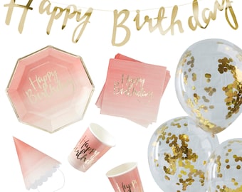 Juego De Vajilla Desechable Para 25 Personas - 125 Piezas Rosa Y Dorado Floral, Incluye Platos, Vasos, Servilletas Y Pajitas | Ideal Para Fiestas, Cumpleaños Y Celebraciones