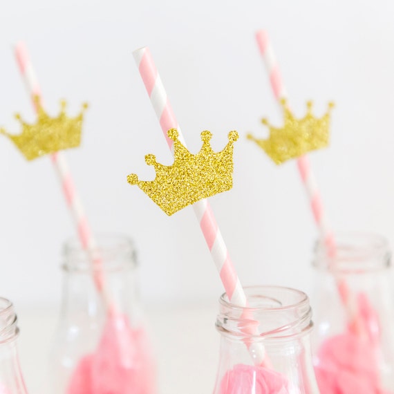 10 Pink And Gold Crown Straws Party Decorations First Etsy