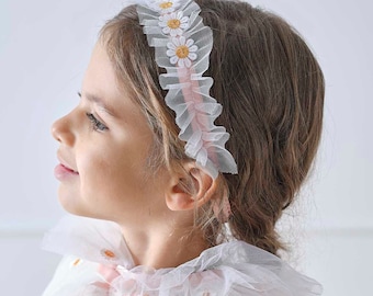 Bandeau avec fleurs marguerites blanches et roses | Déguisements pour fille | Tenue enfant | Déguisement d'anniversaire | Déguisement | Soirée jouable | Ensemble serre-tête marguerite/enfants