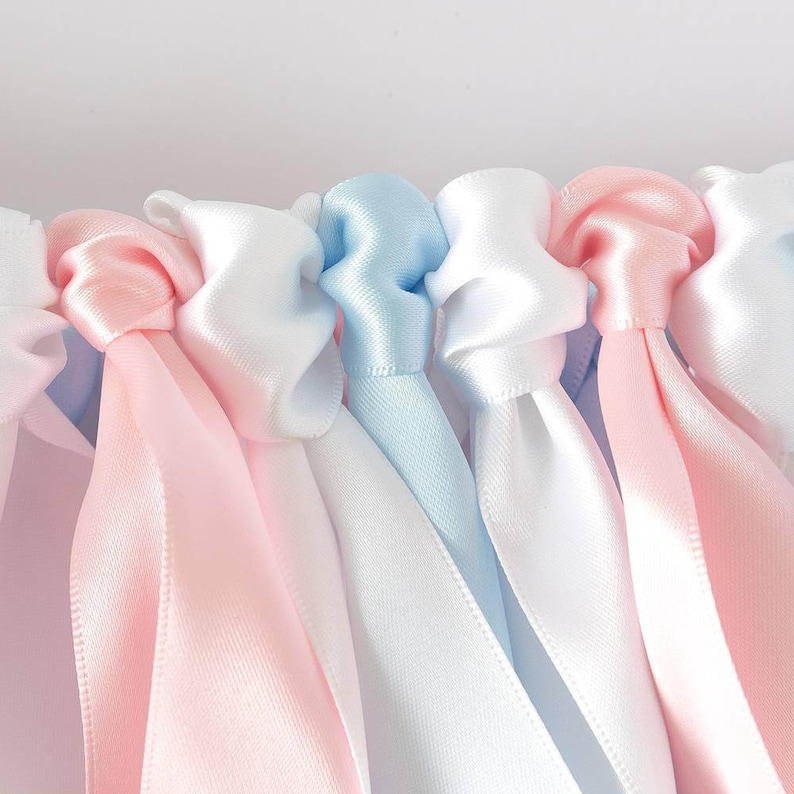 Baby Shower Ribbon Garland Bunting Fabric Pink And Blue Nursery Room Birthday Gender Reveal Party Satin Boy Or Girl
