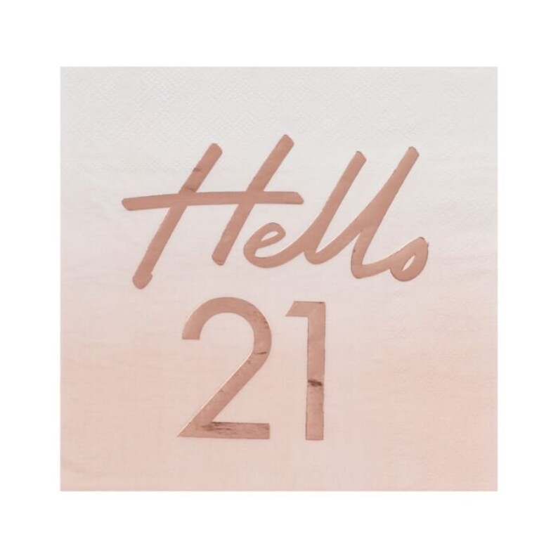 21st Birthday Rose Gold Text NapkinsMilestoneHello 21Paper Napkin Twenty OneDecorationsTableware Boy Girl Pack of 16Birthday Meal
