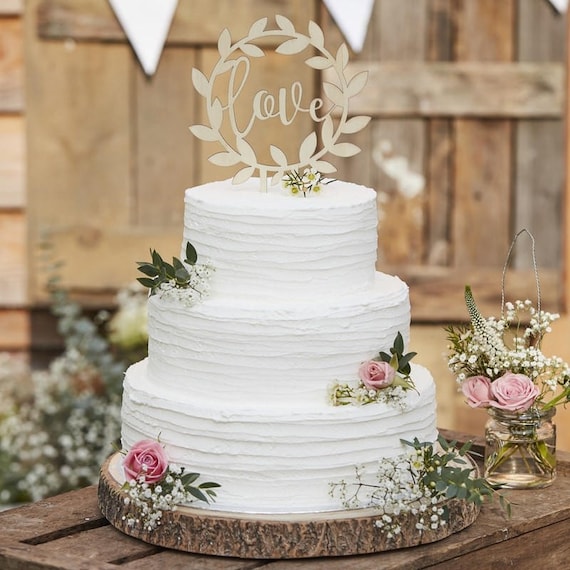 Love Wedding Cake Topper Wooden Cake Topper Wood Round Etsy