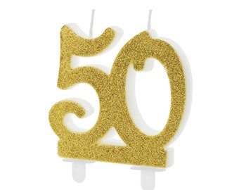 50th Birthday Candle |Gold Glitter |Milestone Birthday |Cake Decoration |Birthday Decoration | Party Decoration | 30 | 40 | 50 |60 Years old