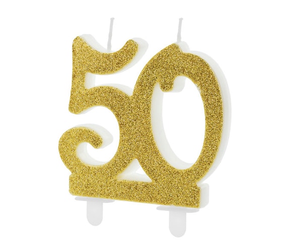 50th Birthday Candle gold Glitter milestone Birthday cake