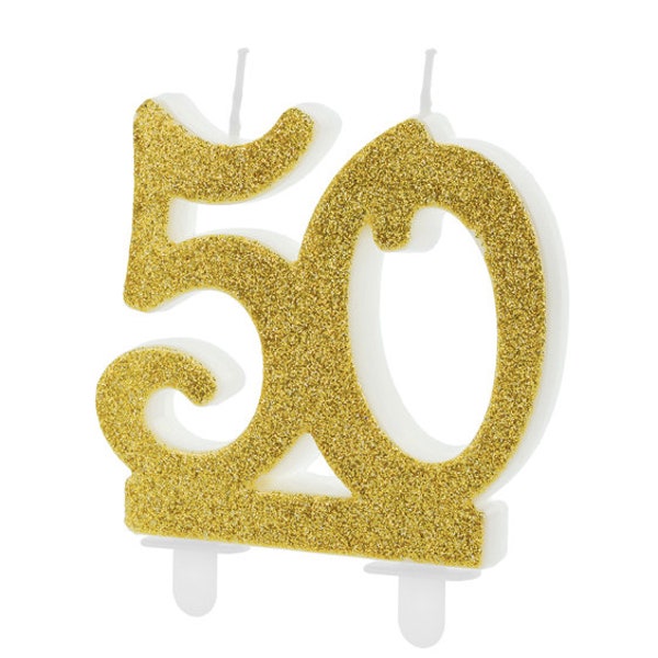 Bougie du 50e anniversaire de l'année Gold Glitter - France Anniversaire d'étape (en anglais) Décoration de gâteau Décoration d'anniversaire Décoration de partie 30 ans et plus 40 ans et plus 50 ans et plus