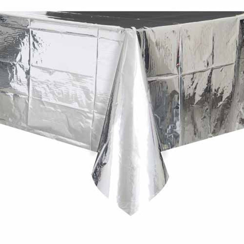 Metallic Silver Plastic Table Cover// Party Decoration// Table Etsy
