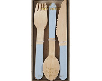 Soft Blue Wooden Cutlery Set//  Table decoration// Table ware// party cutlery// Picnic cutlery// Disposable wooden cutlery// Eco-friendly