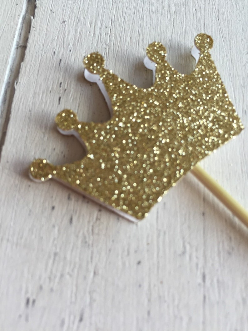 Crown cupcake toppers. Gold/silver. First birthday party. 12 Etsy