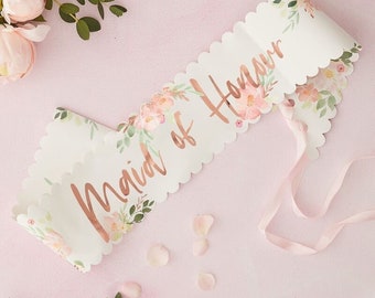 Maid of Honour Sash//Hen do Party Sashe /Floral Hen Sash/Team Bride /Hen do Outfit/ Bride to Be /Wedding /Party decorations/Sashes/Rose Gold