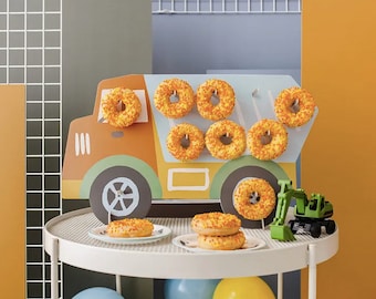 Décoration d'anniversaire murale pour camion | Donut pour camion de construction|Donut de constructeur|Décoration pour beignet|Donut pour garçon d'anniversaire|Présentation de nourriture|Table d'anniversaire