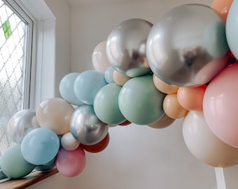 Dusty Mint and Blue Pastel Balloon Garland Pack / Birthday Balloon Arch /Birthday Balloon Backdrop/White Sand and Peach/Double Stuffed/Venue