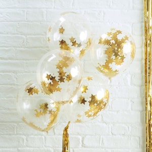 Gold Star Shaped Confetti Filled Balloons // Party Balloons// Birthday Decorations// Party Decorations // Stylish Party Balloons // Twinkle