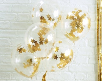 Gold Star Shaped Confetti Filled Balloons // Party Balloons// Birthday Decorations// Party Decorations // Stylish Party Balloons // Twinkle