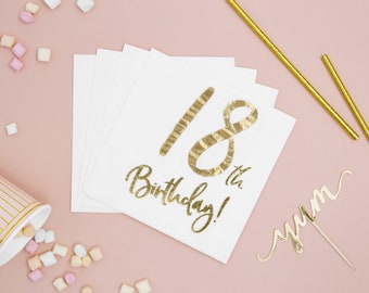 18th Birthday Napkins // Gold Foil Text //Party Decorations //Milestone // Tableware //Boy // Girl //Boy//Teenager//Inscription //Pack of 20