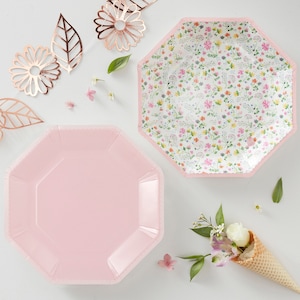 Rose Gold Floral Papierteller // Blumen Teller // Party Teller // Polka Dot // Blumen // Geburtstag // Geschirr // Partyzubehör // Partytisch