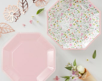 Rose Gold Floral Paper Plate// Flower Party Plates // Polka Dot // Ditsy Floral // First Birthday //Tableware //Party Supplies //Party Table