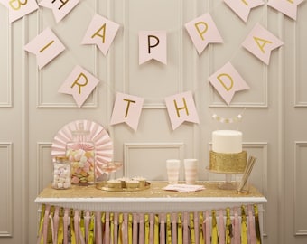 Rosa Happy Birthday Bunting Folie/ Rosa und Gold Happy Birthday Girlande/ Party Dekoration/ Wanddekoration