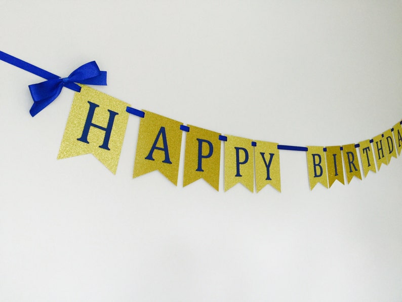 Happy Birthday Banner Royal Blue And Gold Birthday Boy First Etsy