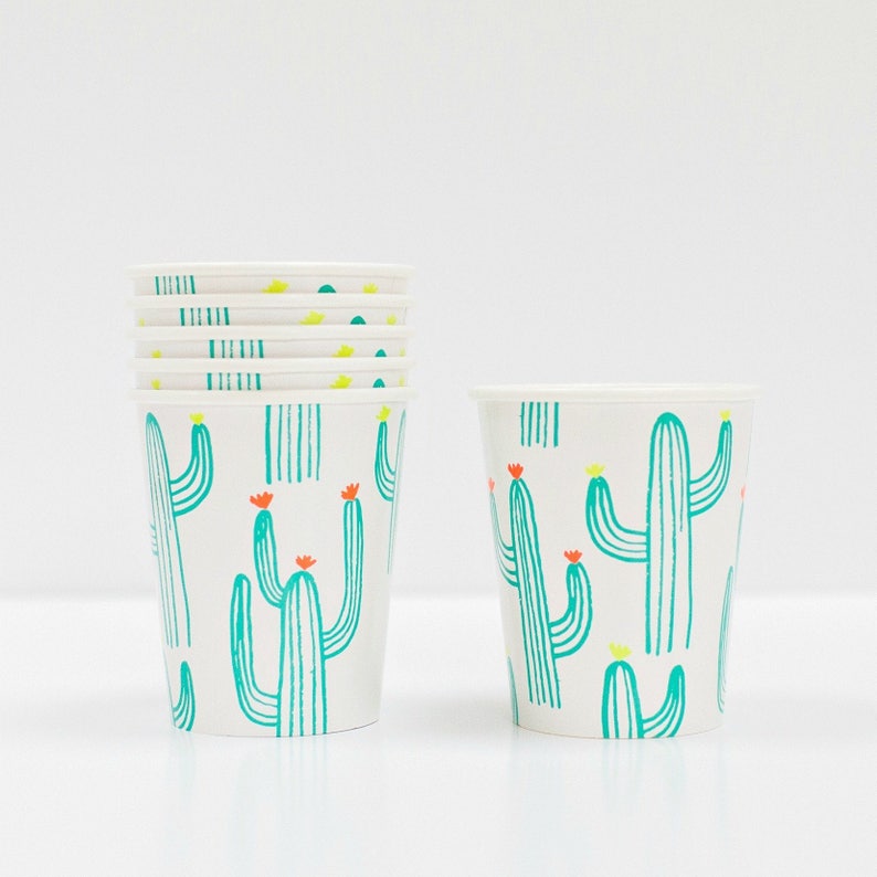 Birthday Party Cups with Cactus Theme// Mexican Fiesta Party Decorations// First Birthday//Tableware// Party Supplies//Table Decoration image 1