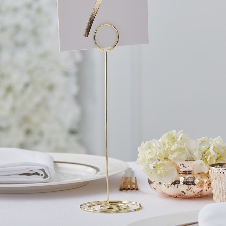 Gold Metal Table Number Stand//Beautiful botanics//Wedding Reception Decoration//Table Number cards holder//Wedding Table decoration//Stands image 1