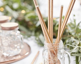 Roségouden verijdelde papieren rietjes: feestservies, verpakking van 25