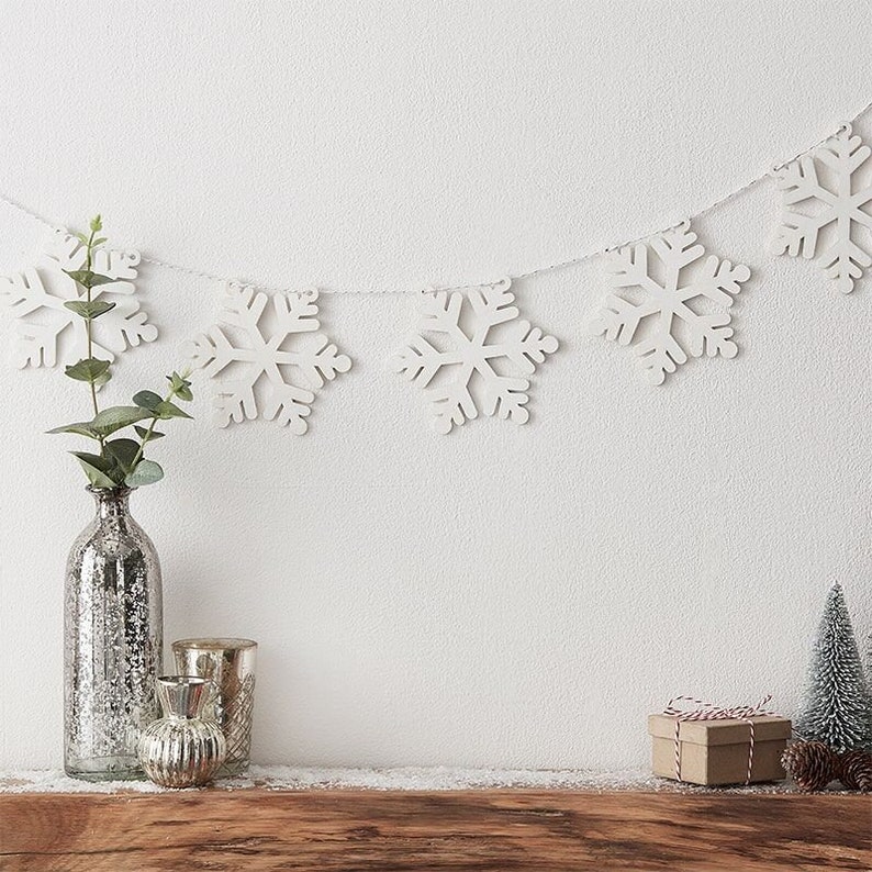 White Christmas Wooden Slowflake Garland// White Christmas/ Wall Banner /Christmas Banner /Party Decoration/Party banner/Snowflake garland image 1