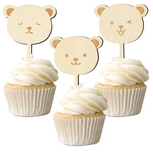Topper per cupcake a forma di orsetto di legno per baby shower/decorazione per cupcake per baby shower/festa per baby shower/neonato/neonata/topper per cupcake/confezione da 6