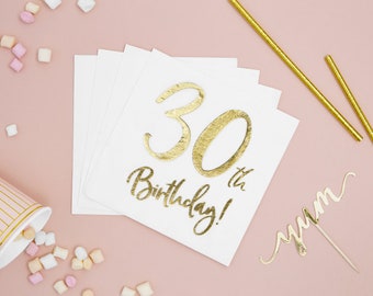 30th Birthday Napkins: White with Gold Foil (Pack of 20)