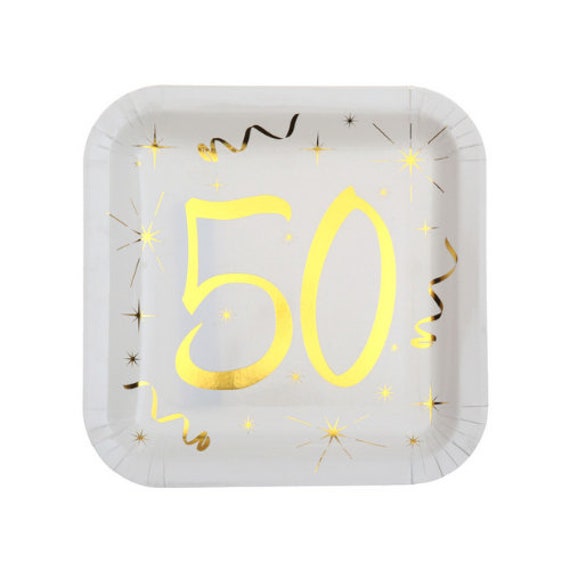 50th Birthday Party Plates // Stylish Tableware // Gold and Etsy