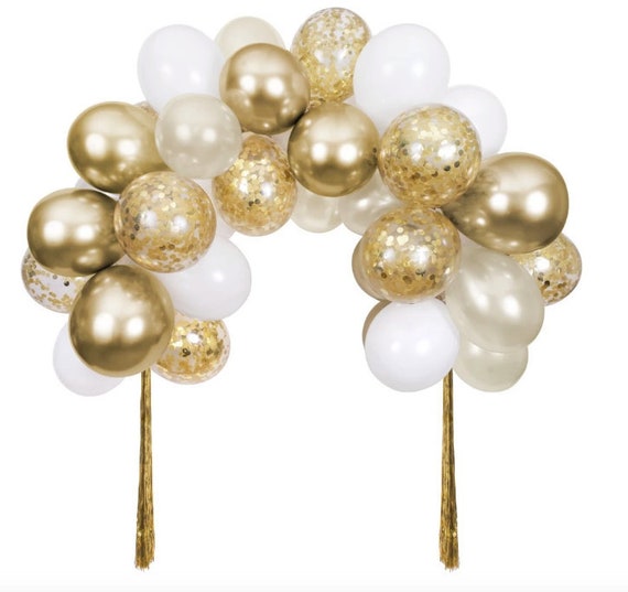 Gold Balloon Arch Kit //Confetti Balloon Garland/Birthday Balloons /Wedding  Backdrop/Gold Birthday/ White/Chrome/Shimmering Gold Tassels/6FT