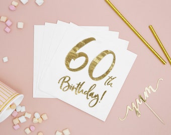 Birthday Napkins 60th /Party Table Decoration /Gold Text /Milestone /Tableware /Stylish/ Elegant/Man /Lady/Inscription /Pack of 20/Food