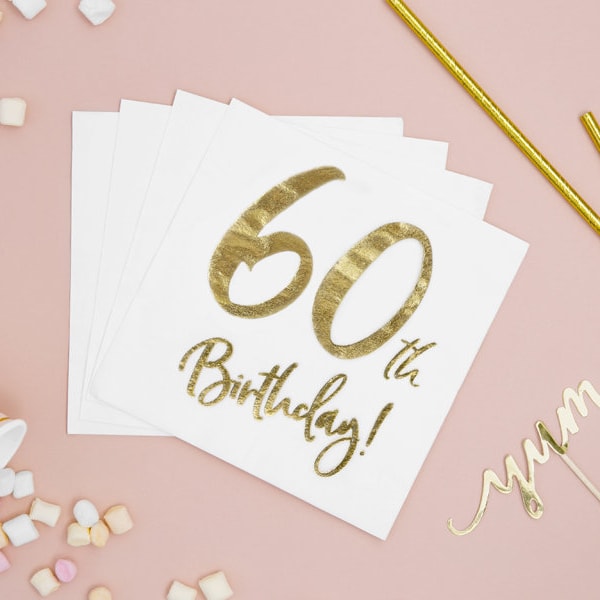 Birthday Napkins 60th /Party Table Decoration /Gold Text /Milestone /Tableware /Stylish/ Elegant/Man /Lady/Inscription /Pack of 20/Food