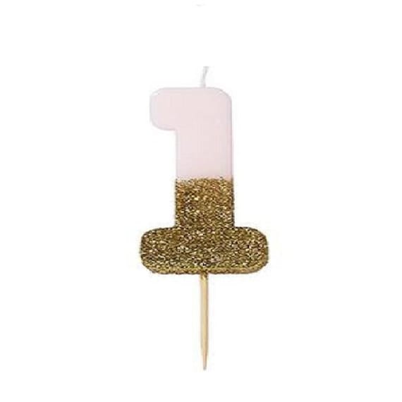 First Birthday Gold Candle Age 1 Gold Glitter Number 1  Birthday Cake Candle  One Year old  Cake Decorations  Party Decorations