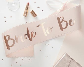 BRIDE TO BE Sash Pink and Rose Gold . Team Bride. Hen Party. Hen do Party. Engaged. Wedding. Party decorations. Bride to be.