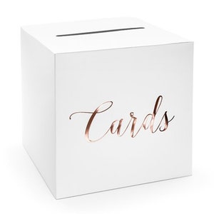 Hochzeitsempfangskarten-Box / weiße Hochzeit / Roségold-Text / Hochzeitskarten / Gastgeschenke / Umschlag / Hochzeitsgeschenk / Dekoration / Just Married