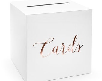 Boîte à cartes de réception de mariage / Mariage blanc / Texte en or rose / Cartes de mariage / Cadeaux d’invités / Enveloppe / Cadeau de mariage / Décorations / Mariage juste marié