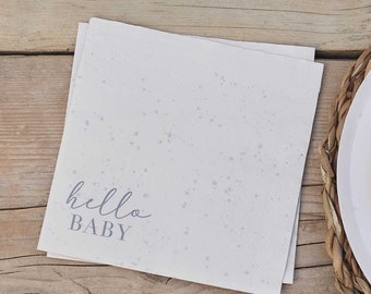 Hello Baby Neutral Bay Shower Paper Napkins |Neutral Earth Tones/ Baby Decoration/ Recylcable Birthday/Mummy to be/Grey Scripted writting