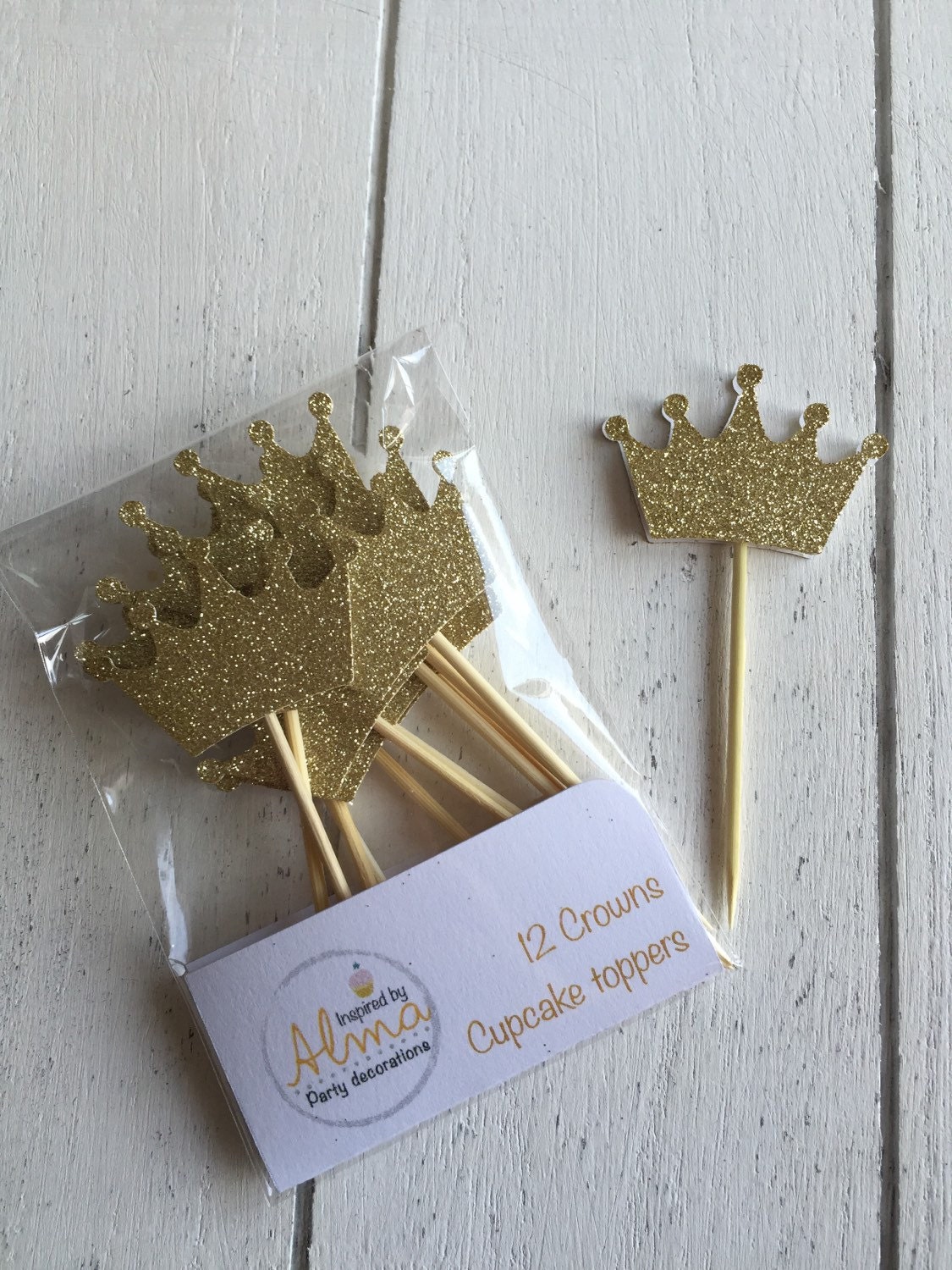 Crown cupcake toppers. Gold/silver. First birthday party. 12 Etsy
