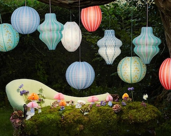Set di lanterne di carta a righe: decorazioni riutilizzabili per feste e casa